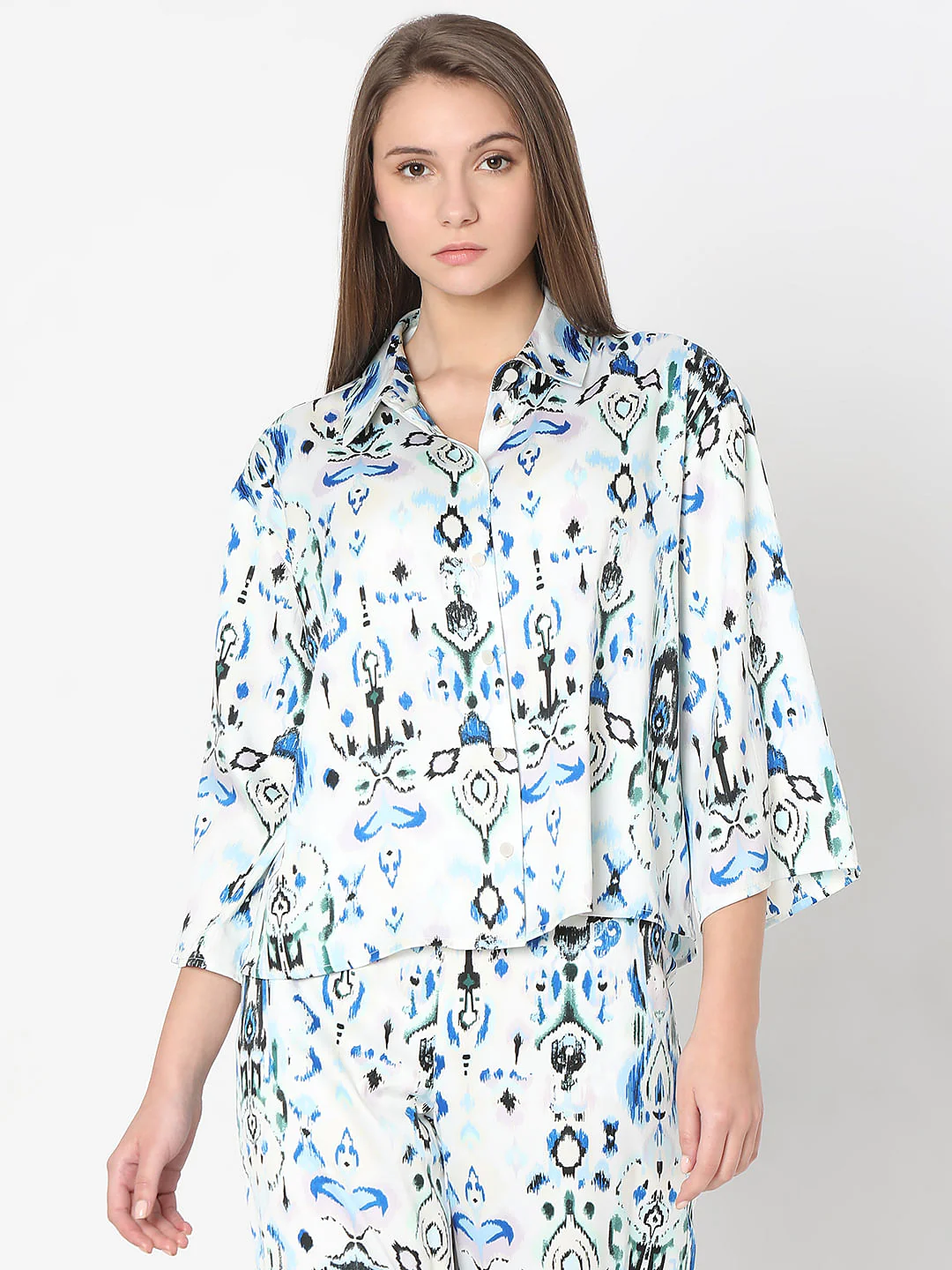White Abstract Print Co-Ord Set Shirt - Image 2
