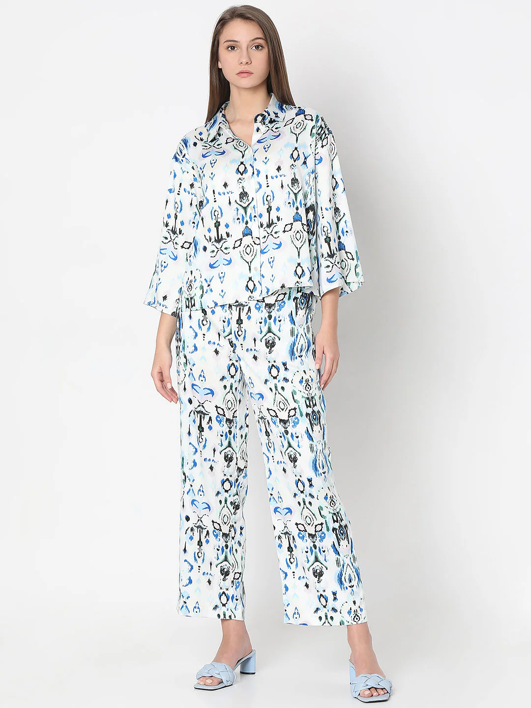 White Abstract Print Co-Ord Set Shirt - Image 5
