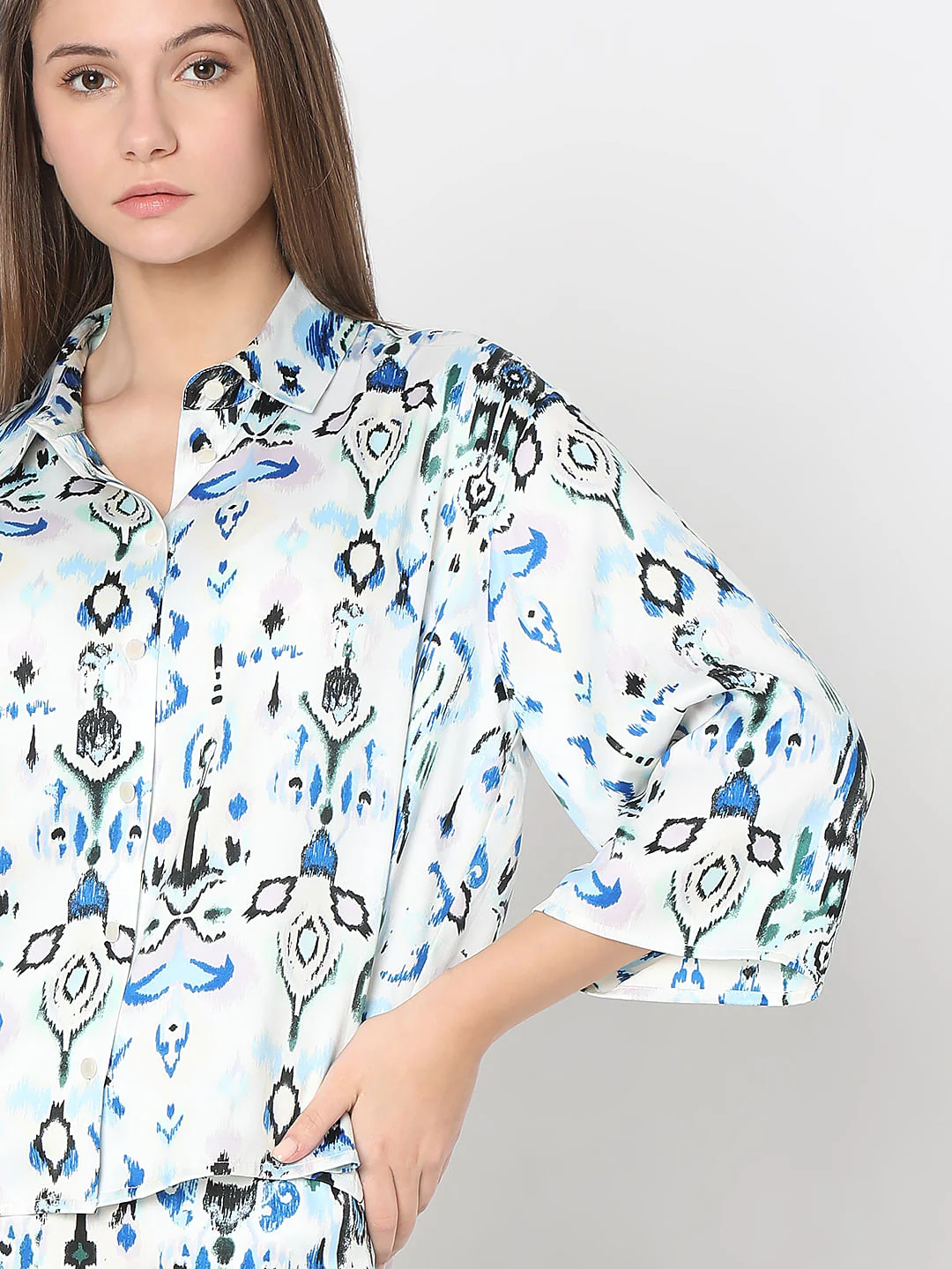 White Abstract Print Co-Ord Set Shirt - Image 6