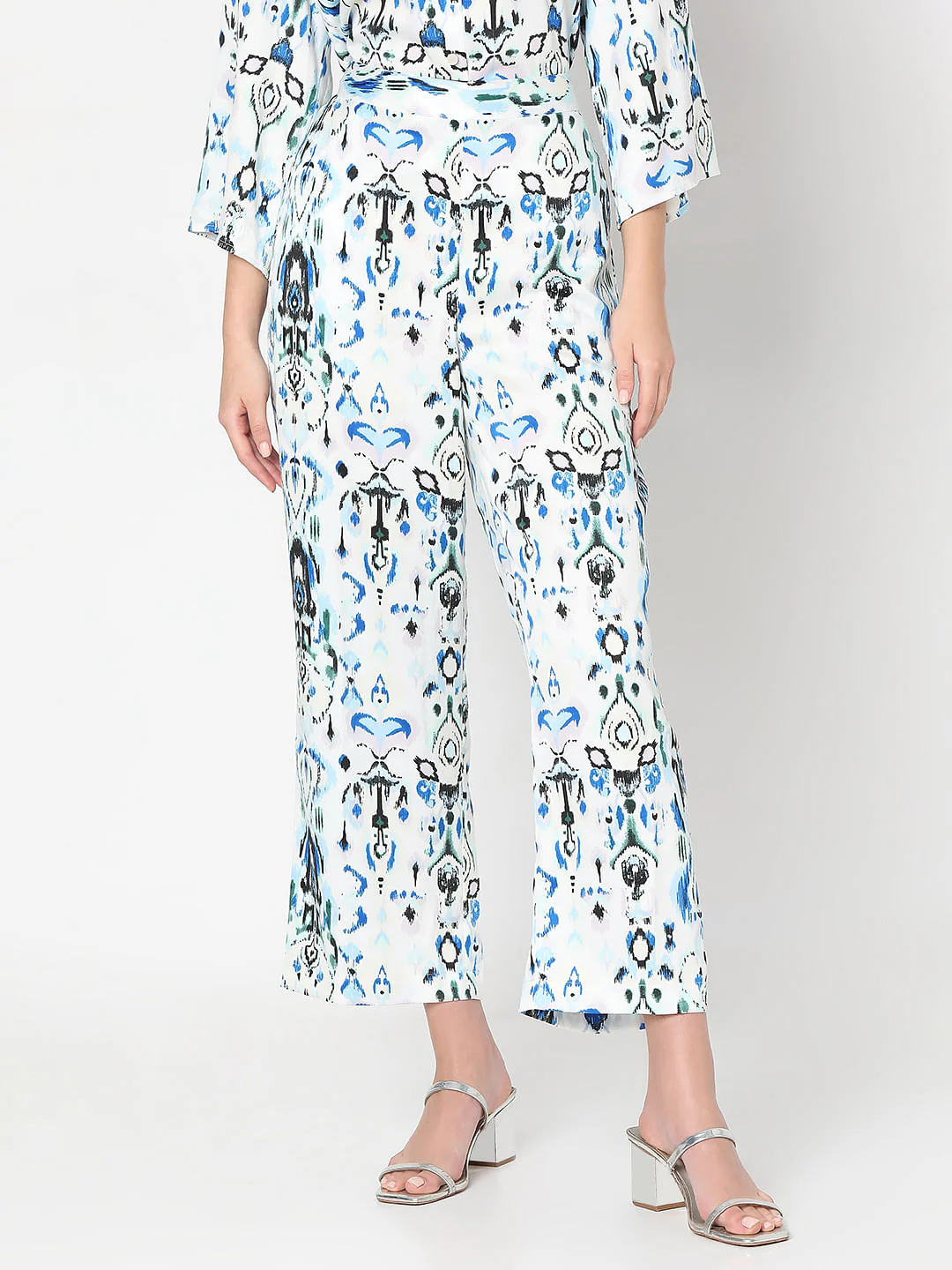 White Abstract Print Co-Ord Set Pants - Image 2