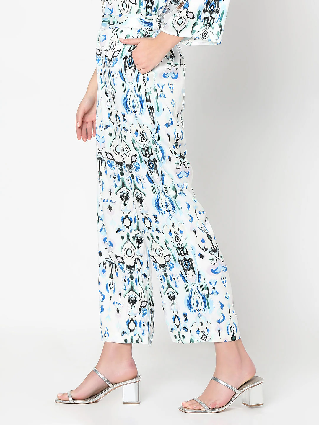 White Abstract Print Co-Ord Set Pants - Image 3