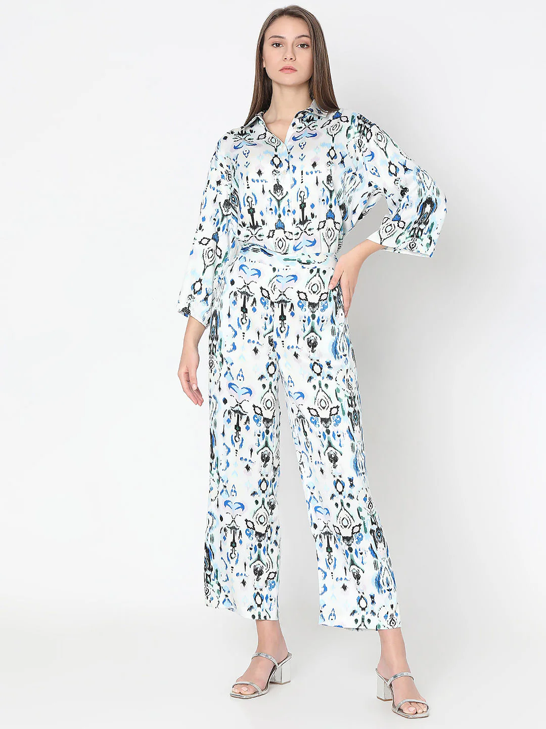 White Abstract Print Co-Ord Set Pants - Image 5