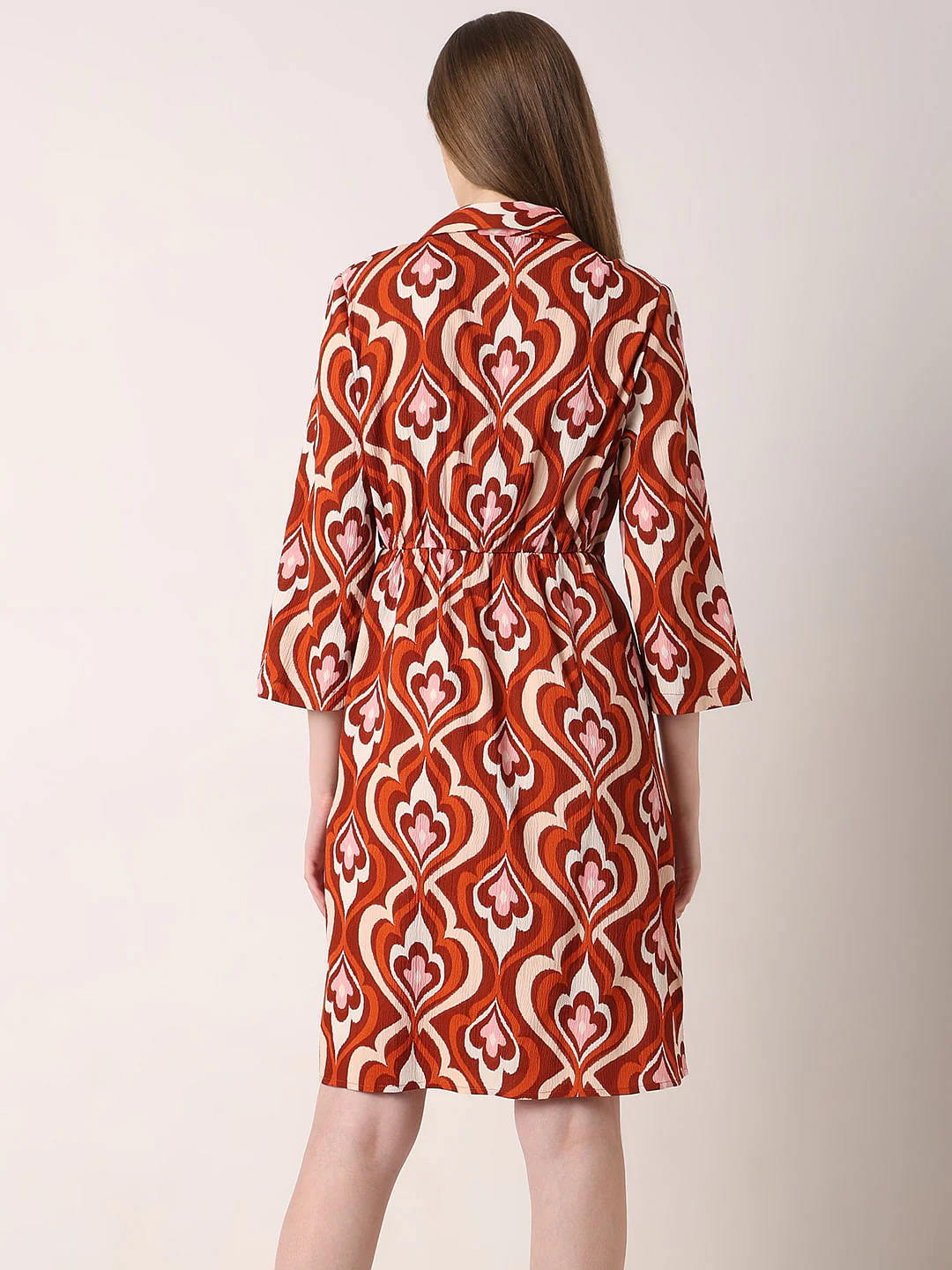 Orange Printed Mock Wrap Dress - Image 4