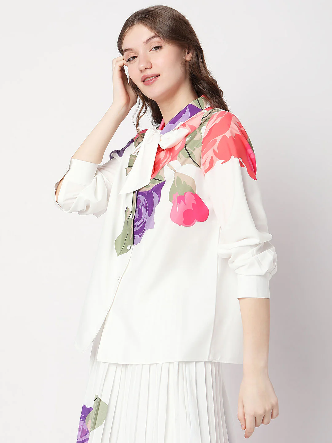White Floral Co-Ord Shirt - Image 3