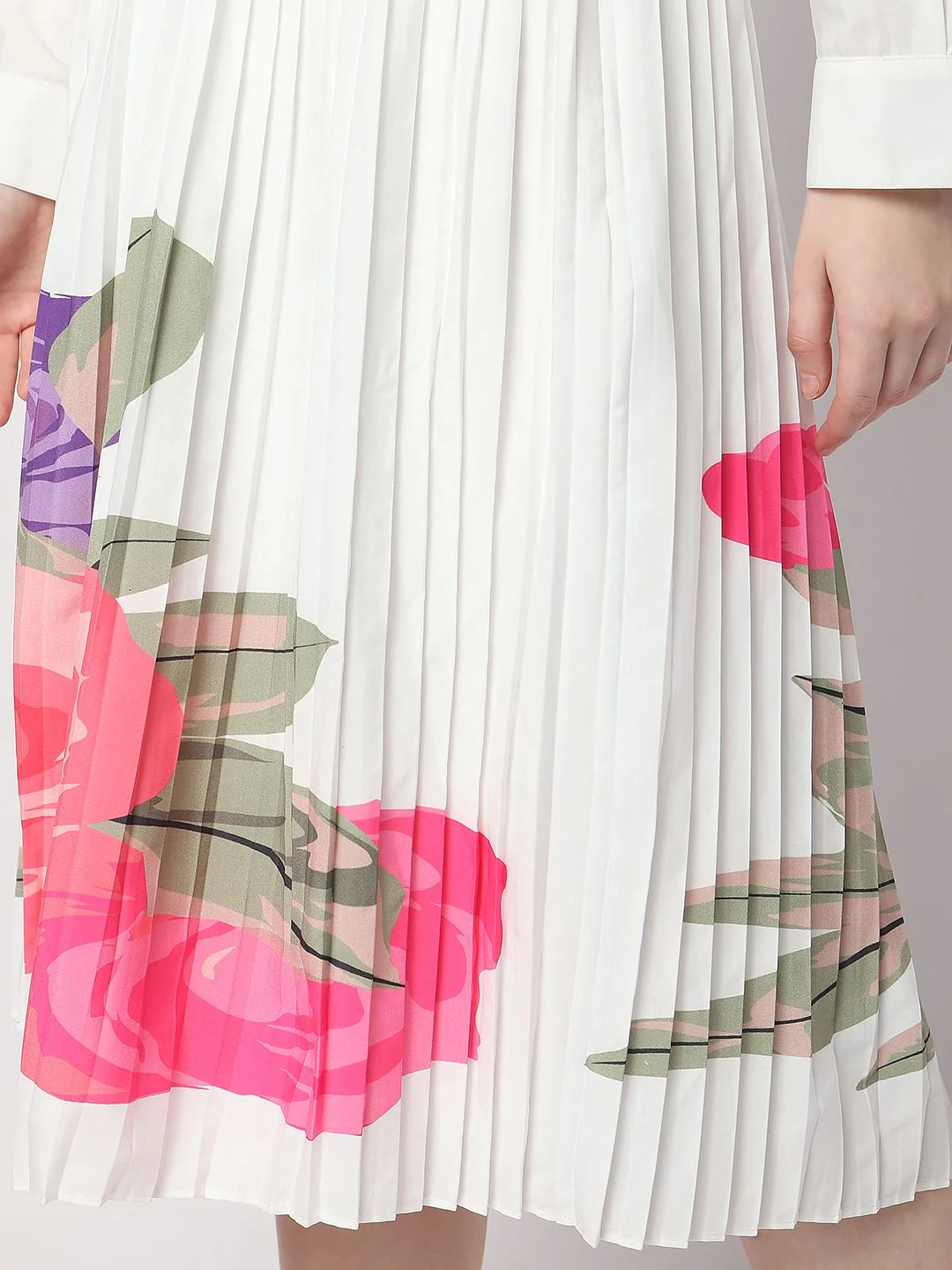 White Floral Pleated Midi Co-Ord Set Skirt - Image 5