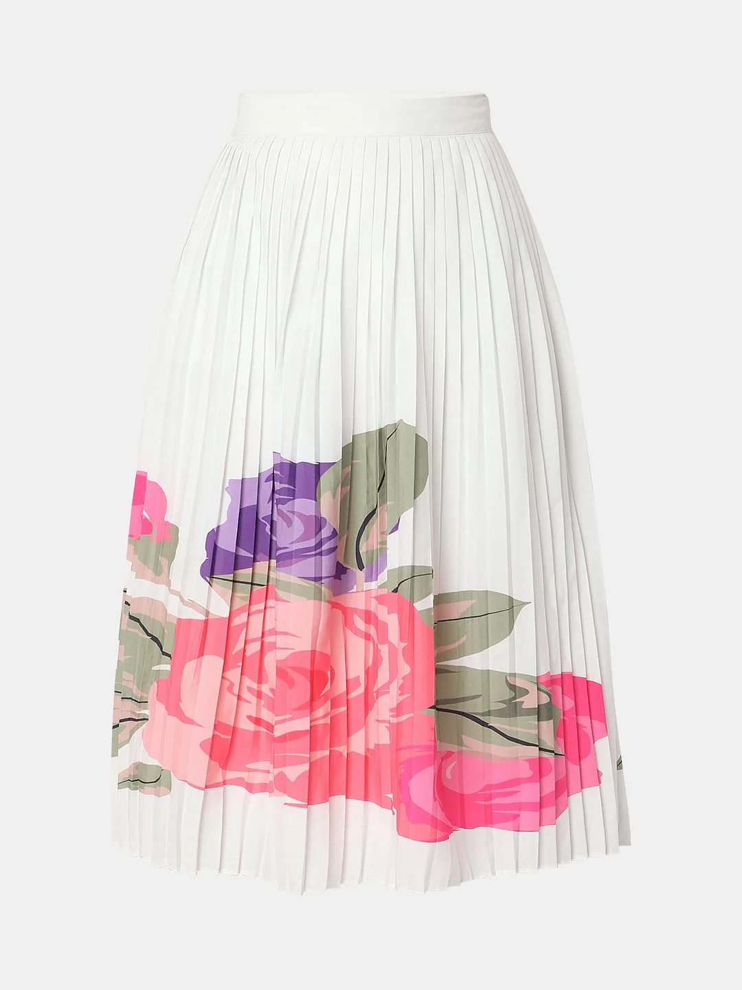 White Floral Pleated Midi Co-Ord Set Skirt - Image 7