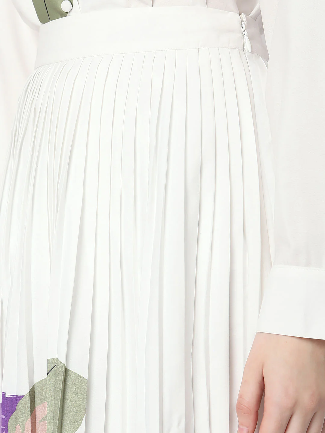 White Floral Pleated Midi Co-Ord Set Skirt - Image 8
