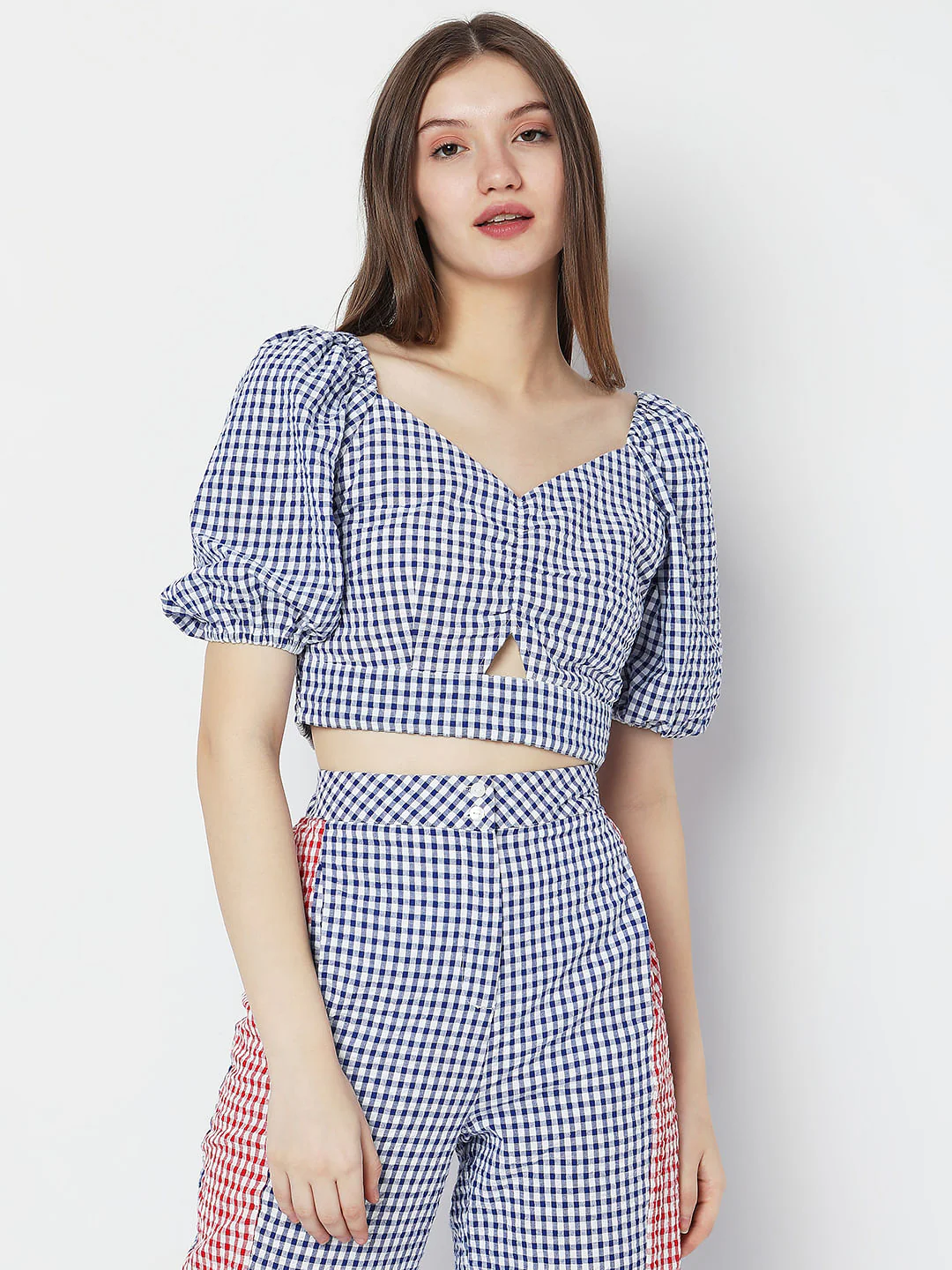 White & Blue Check Co-Ord Set Crop Top - Image 2
