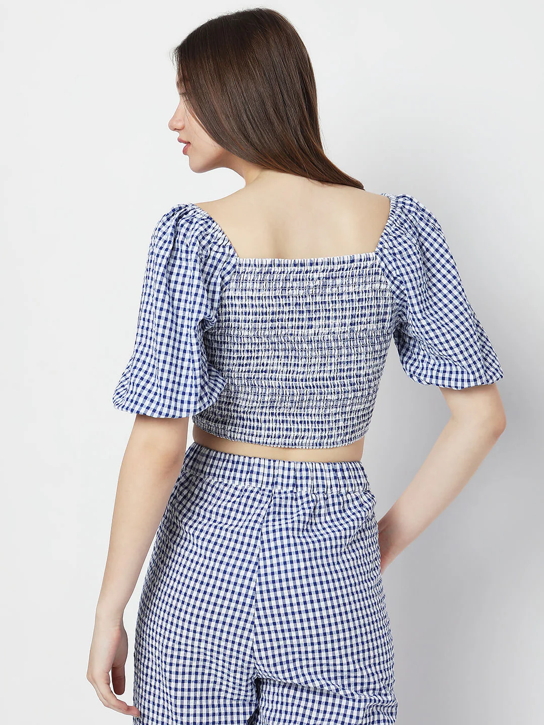 White & Blue Check Co-Ord Set Crop Top - Image 4