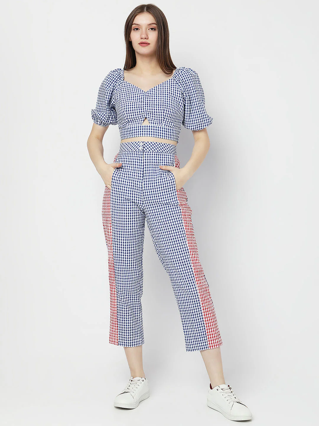 White & Blue Check Co-Ord Set Crop Top - Image 5