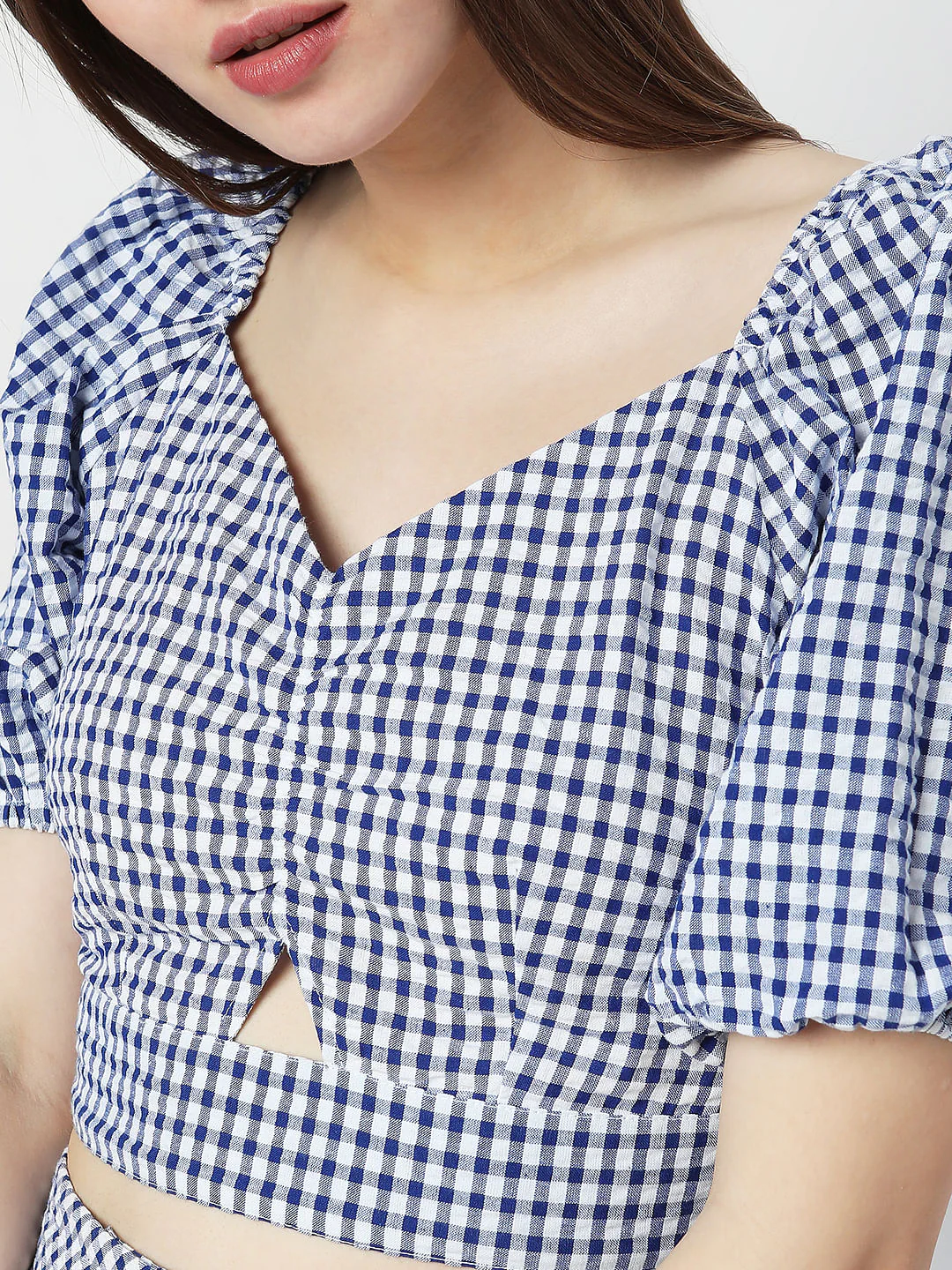 White & Blue Check Co-Ord Set Crop Top - Image 6