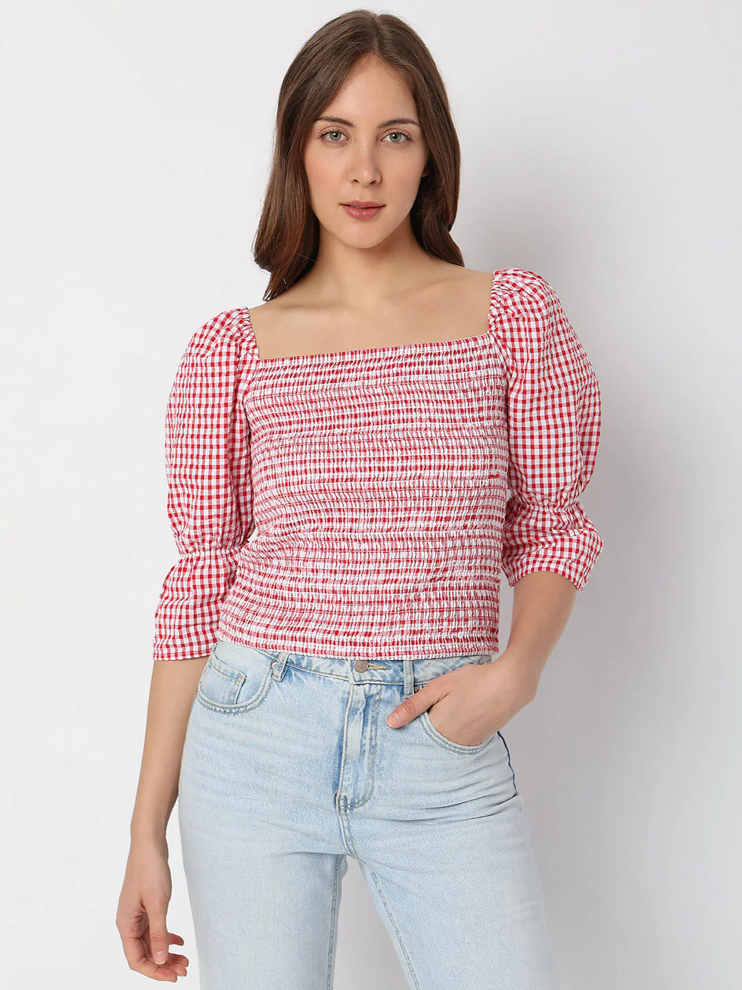Red Check Smocked Top - Image 2