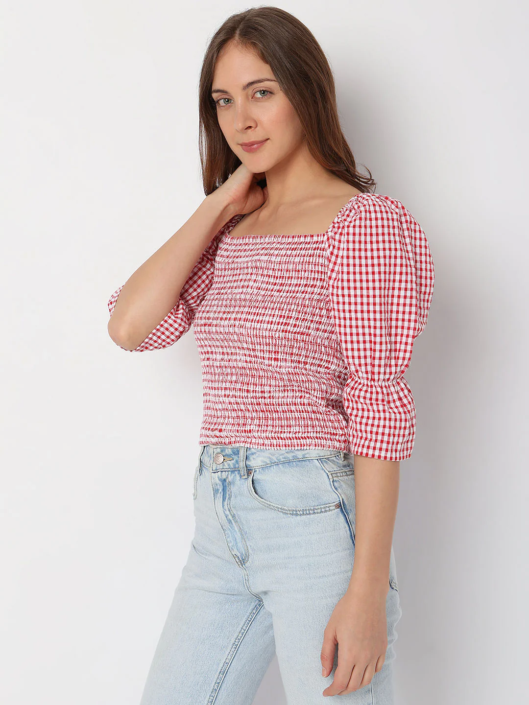 Red Check Smocked Top - Image 3