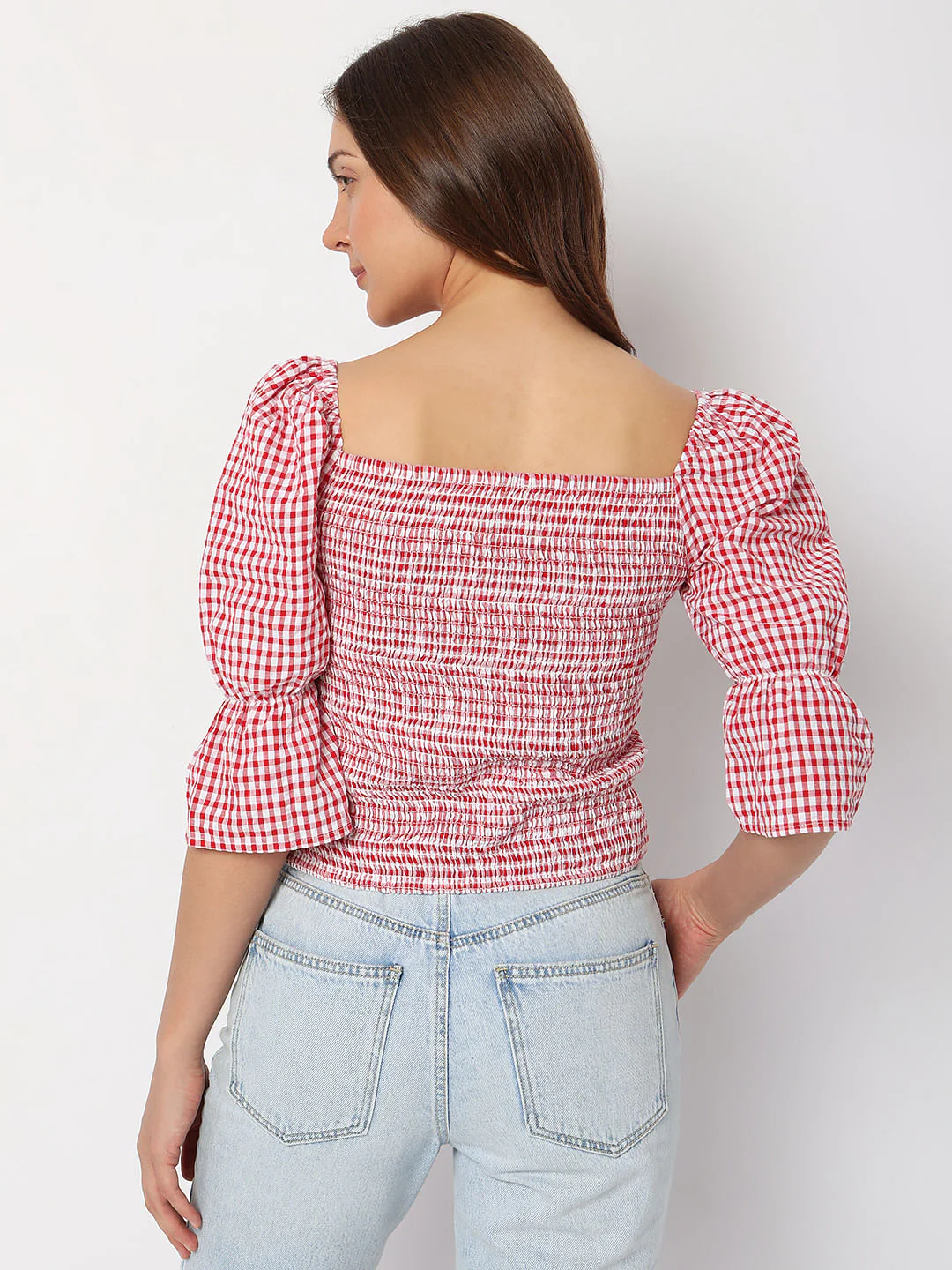 Red Check Smocked Top - Image 4