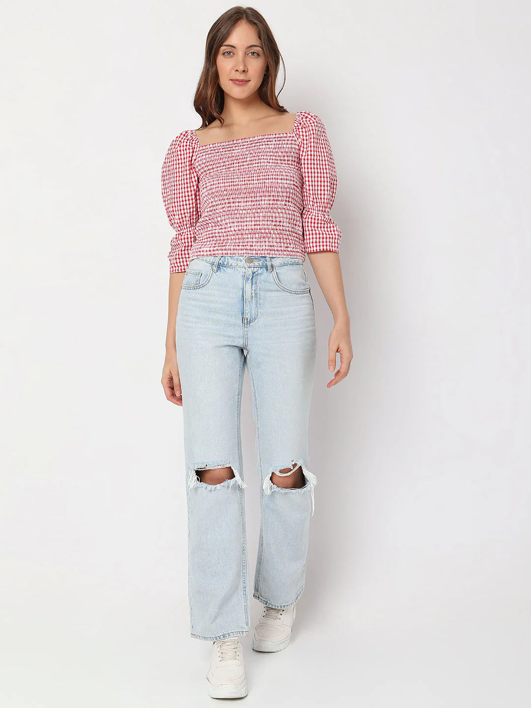 Red Check Smocked Top - Image 5