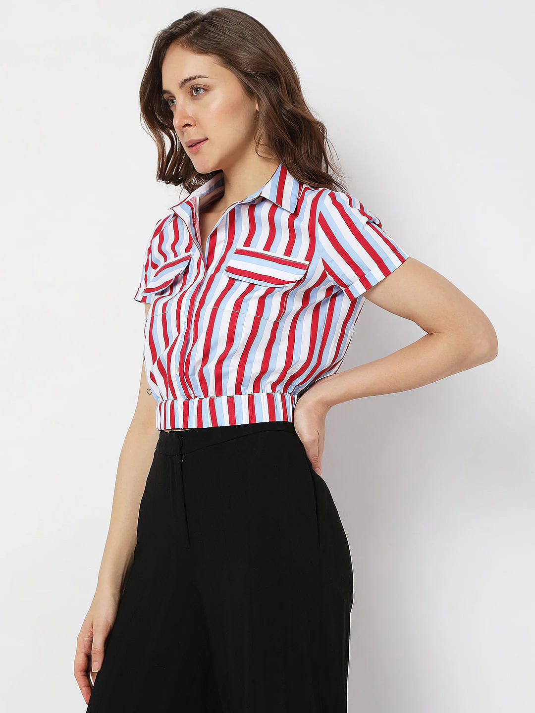 Red Striped Cropped Shirt - Image 2