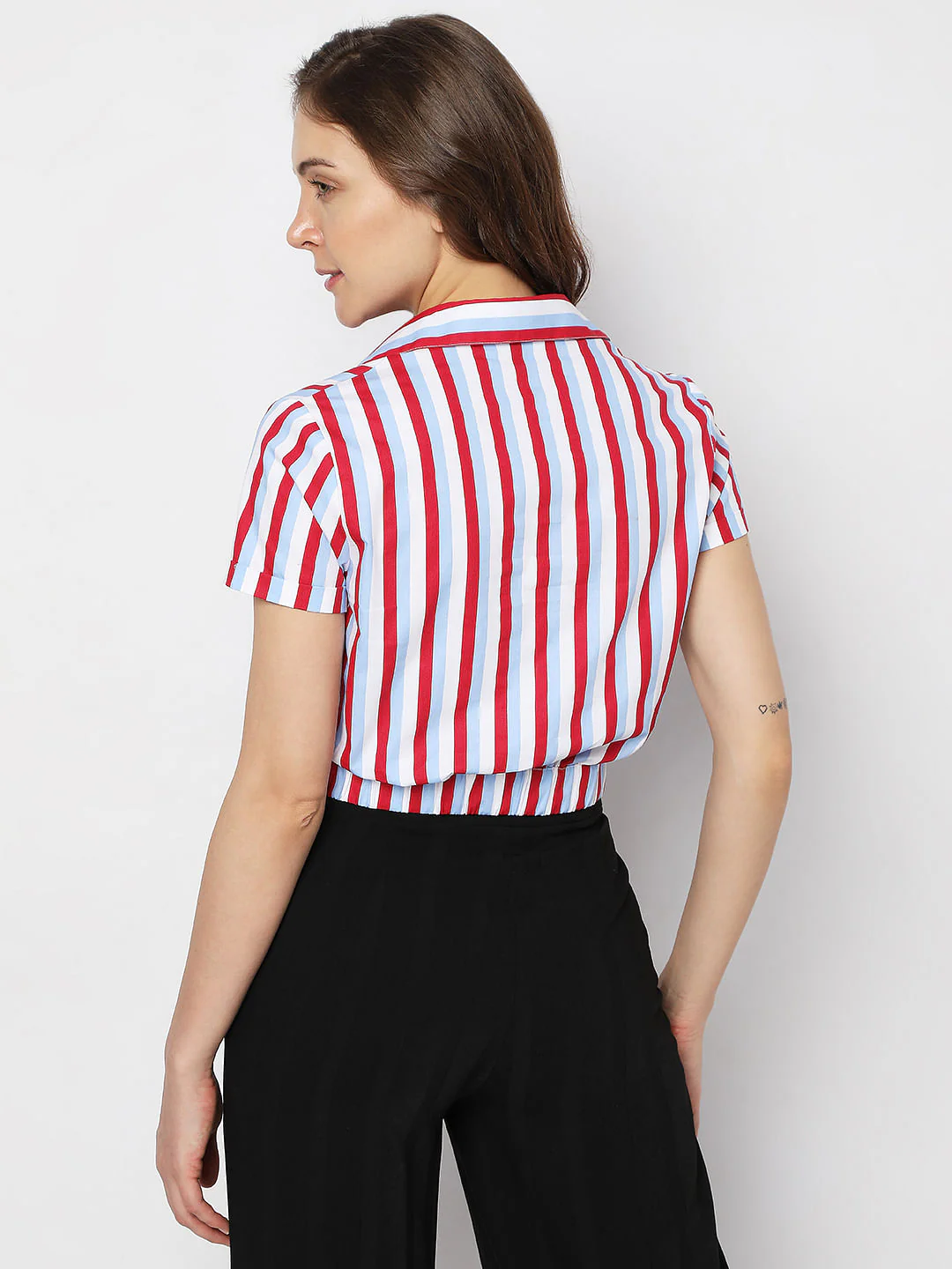 Red Striped Cropped Shirt - Image 3
