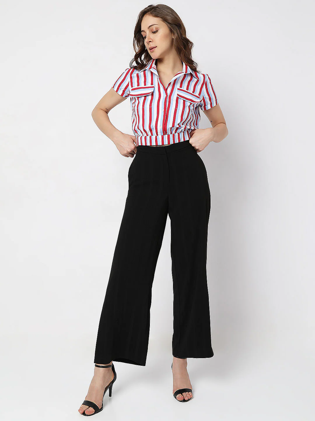 Red Striped Cropped Shirt - Image 4