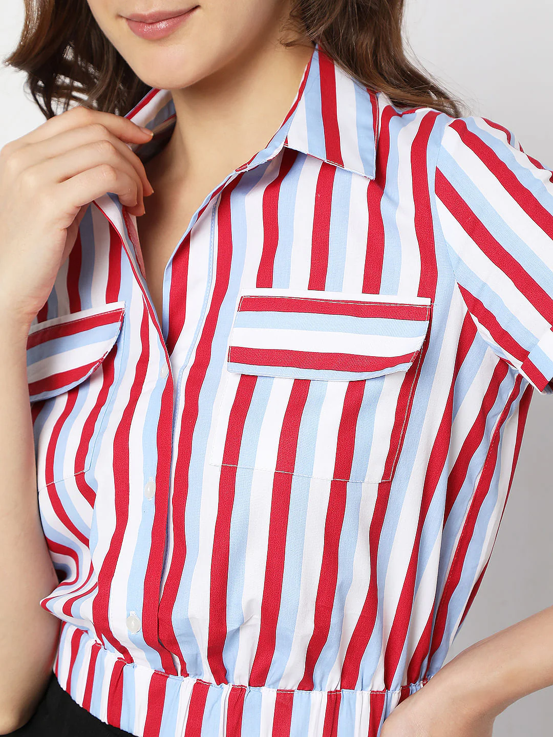 Red Striped Cropped Shirt - Image 5