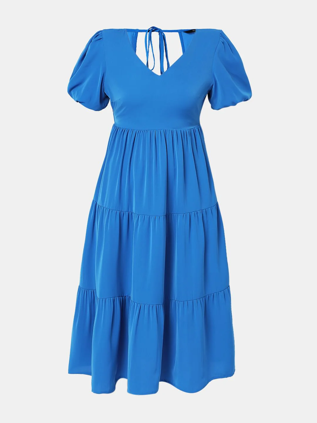 Blue Puff Sleeves Tiered Midi Dress - Image 6