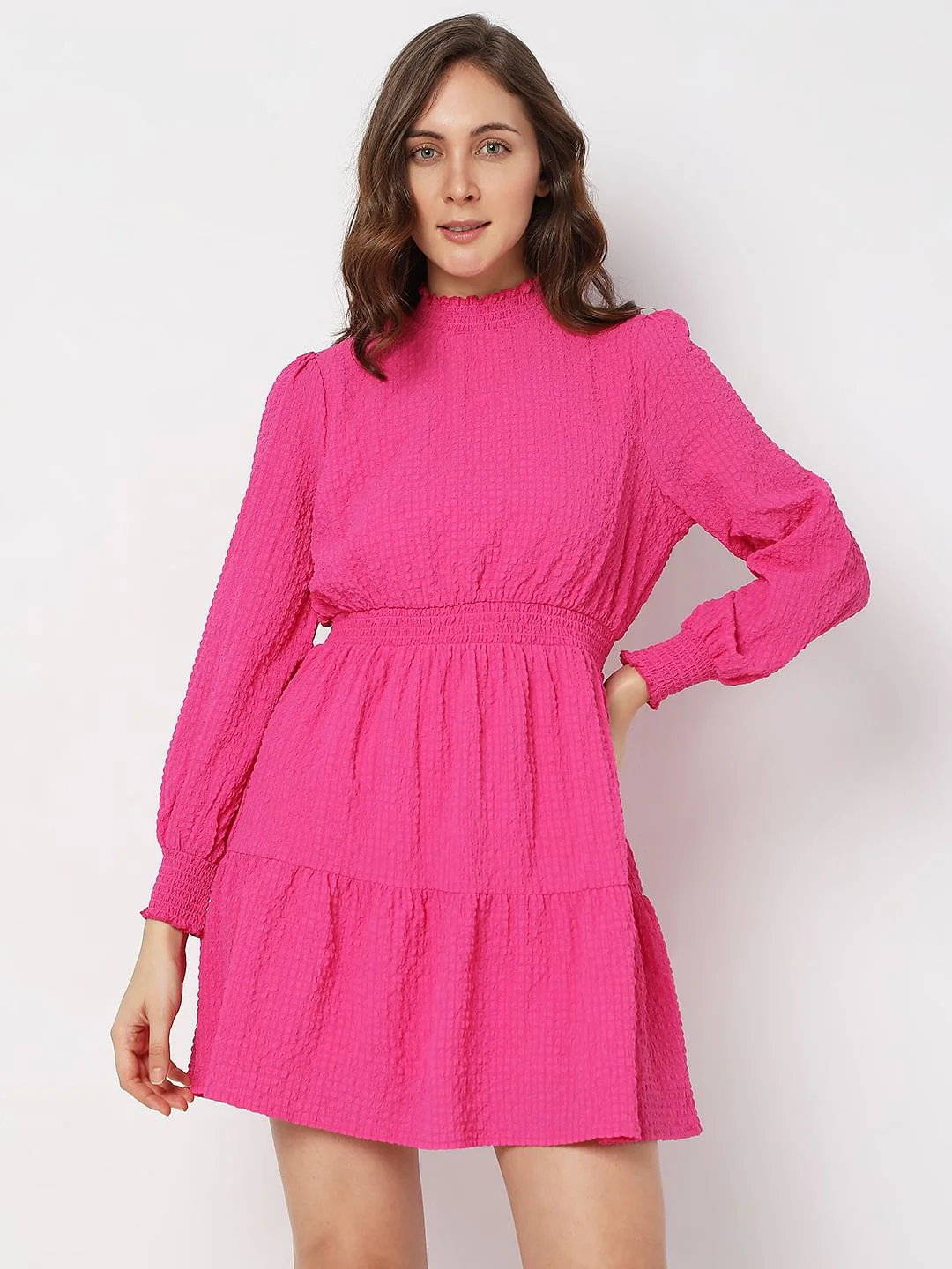 Bold Pink High Neck Mini Dress - Image 2