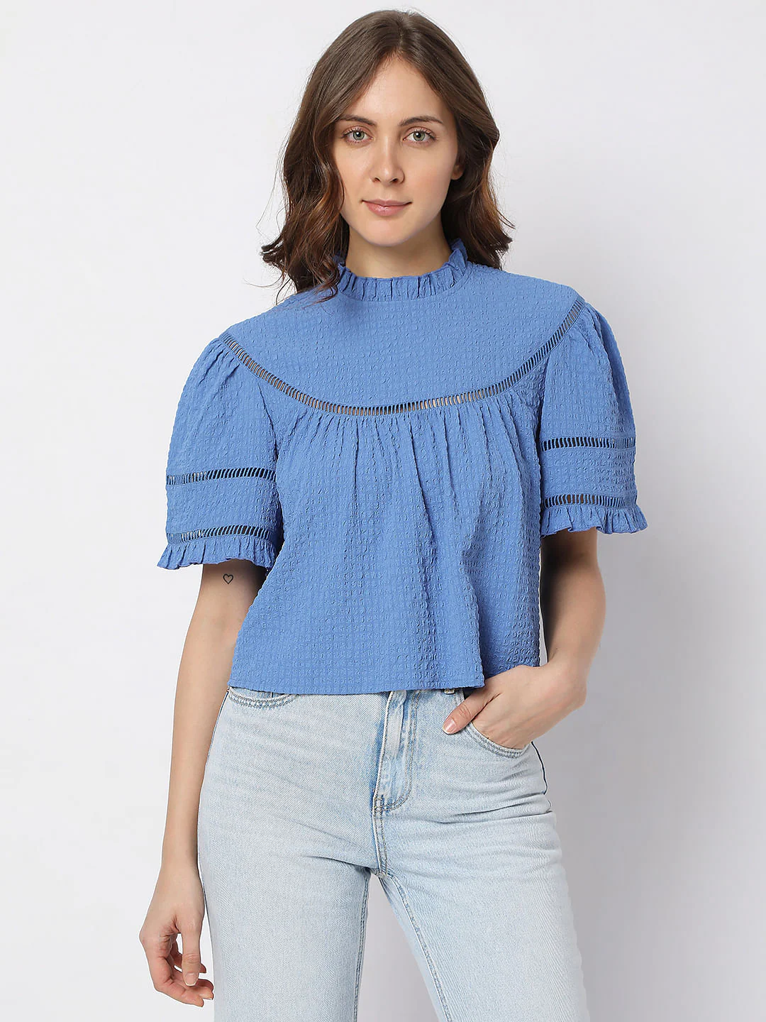 Blue Textured Flared Top - Image 2