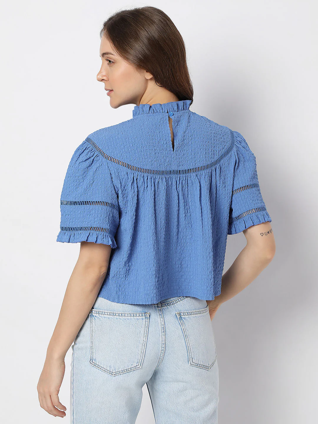 Blue Textured Flared Top - Image 4