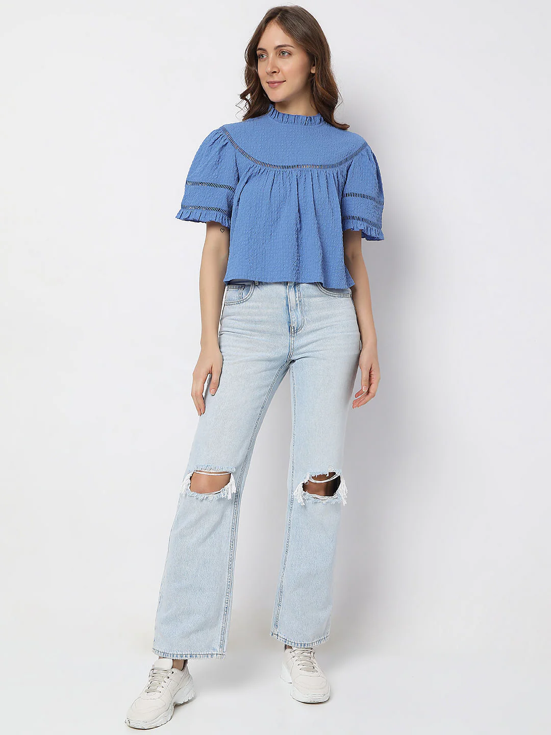 Blue Textured Flared Top - Image 5