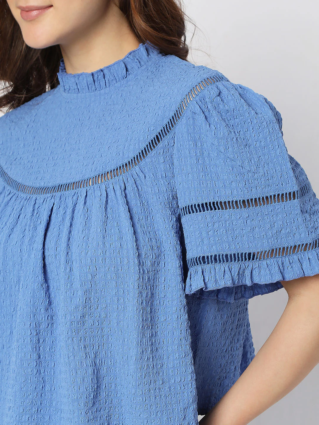 Blue Textured Flared Top - Image 6