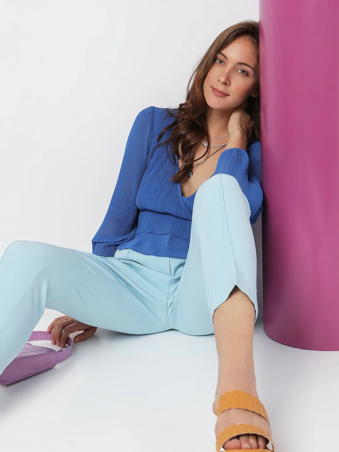 Blue Plisse Top
