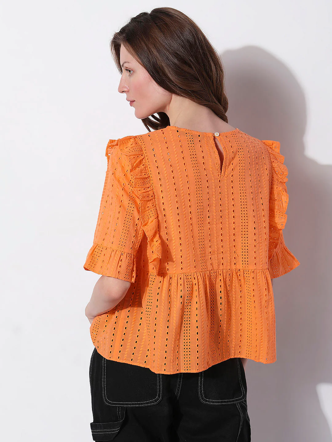 Orange Schiffli Ruffle Top - Image 4