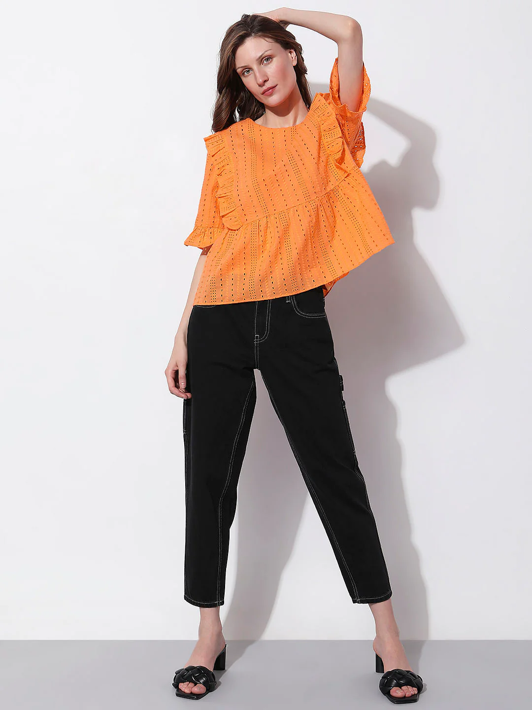 Orange Schiffli Ruffle Top - Image 5