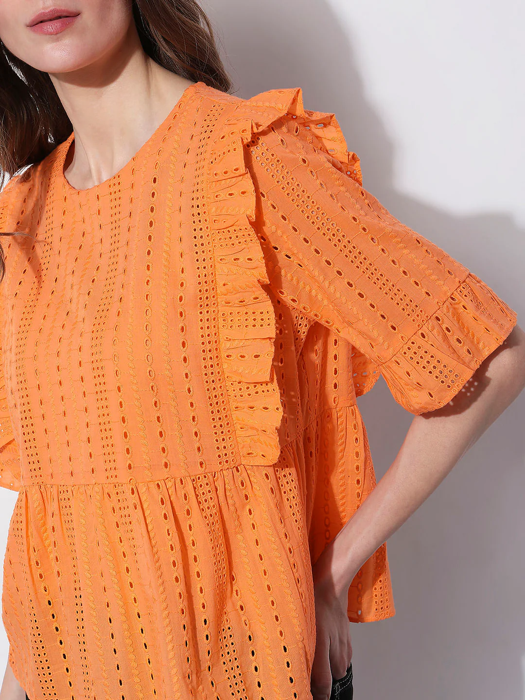 Orange Schiffli Ruffle Top - Image 6