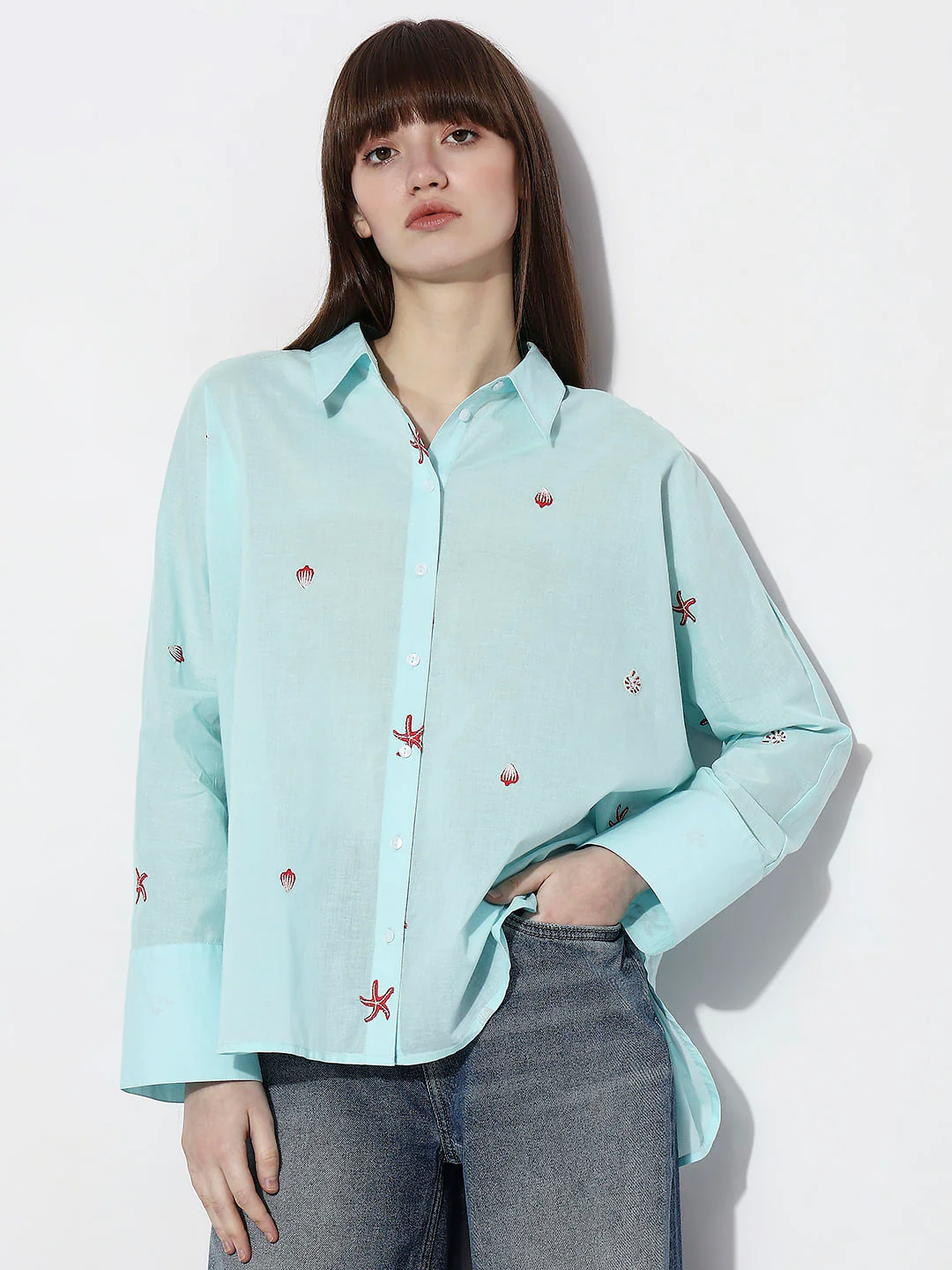 Blue Sea Shell Print Shirt - Image 2