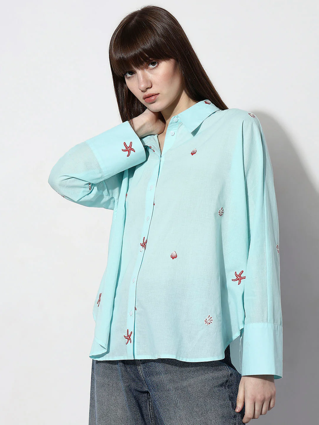 Blue Sea Shell Print Shirt - Image 3