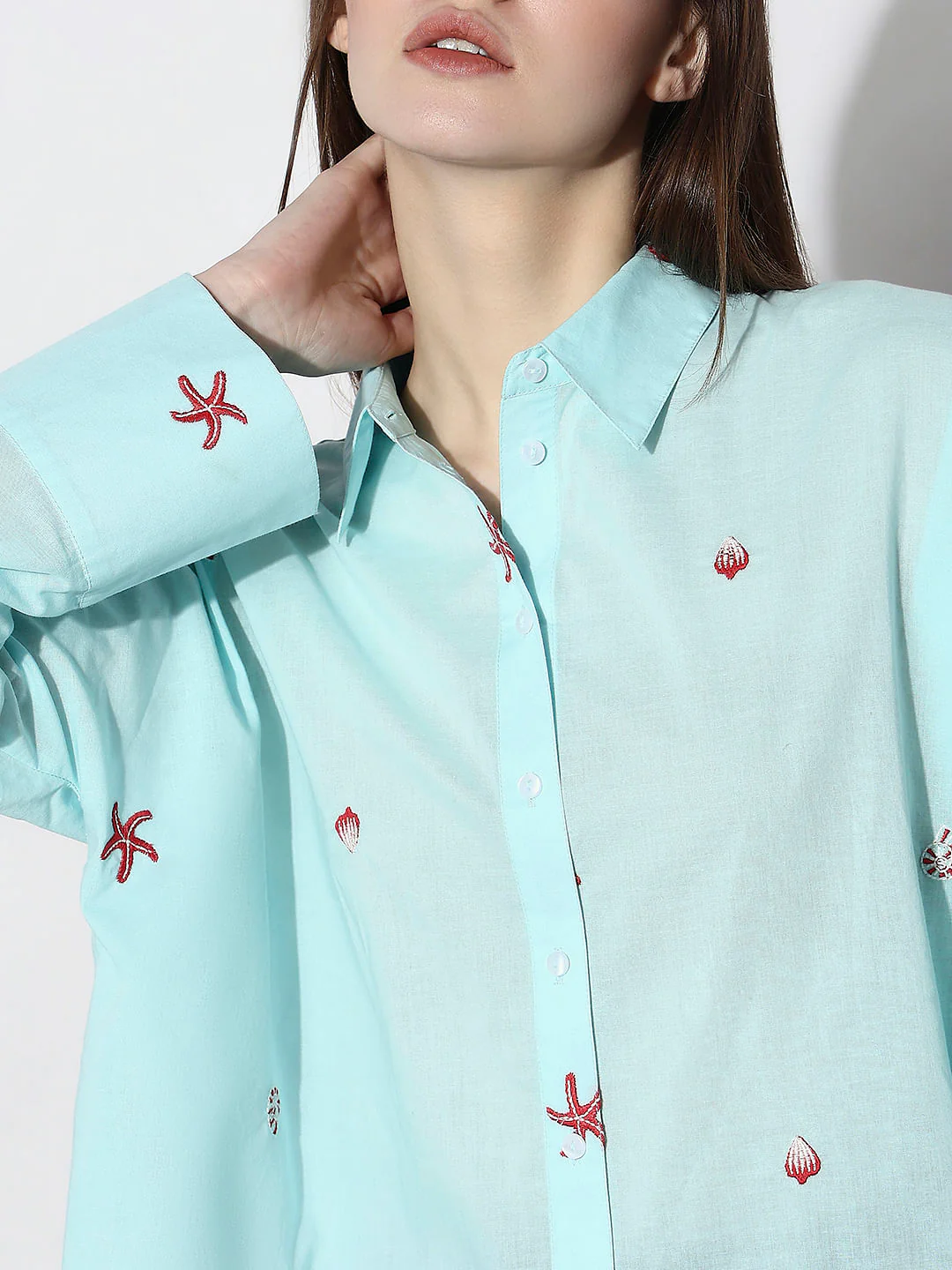 Blue Sea Shell Print Shirt - Image 6