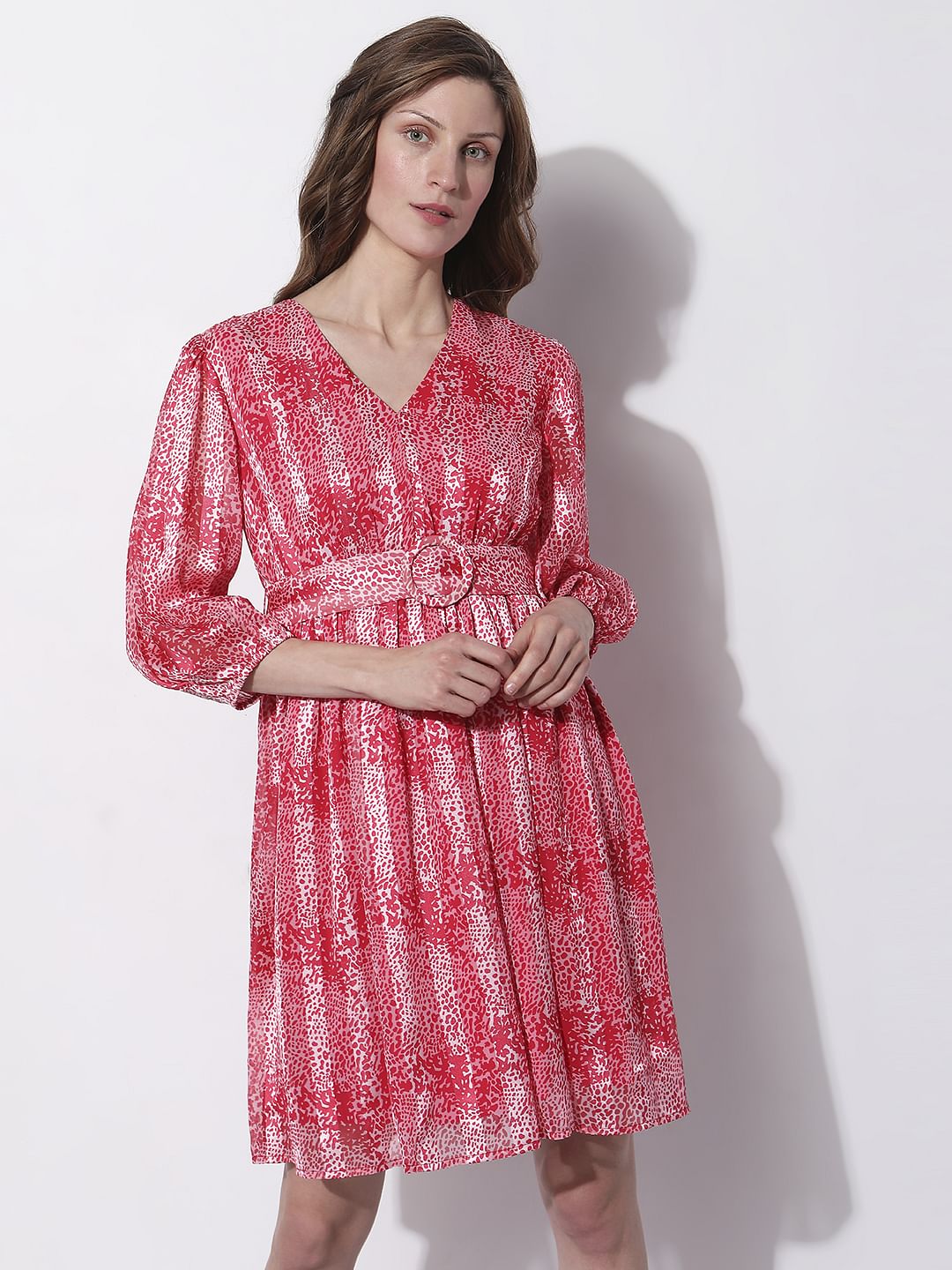 Red Printed Pleated Dress - Image 2