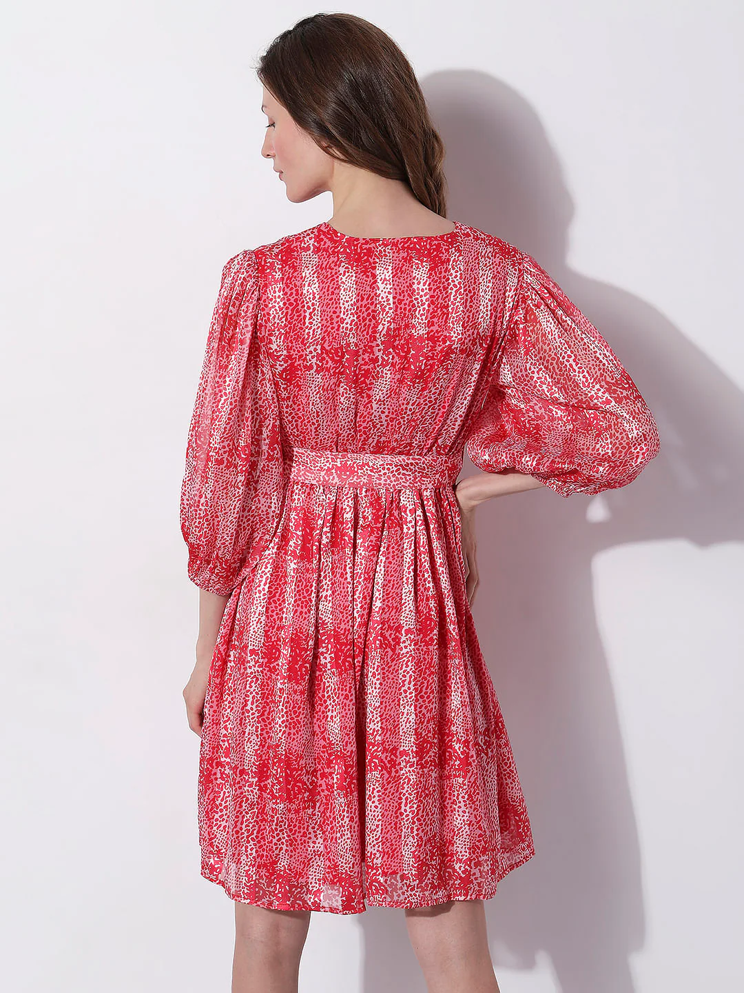 Red Printed Pleated Dress - Image 4