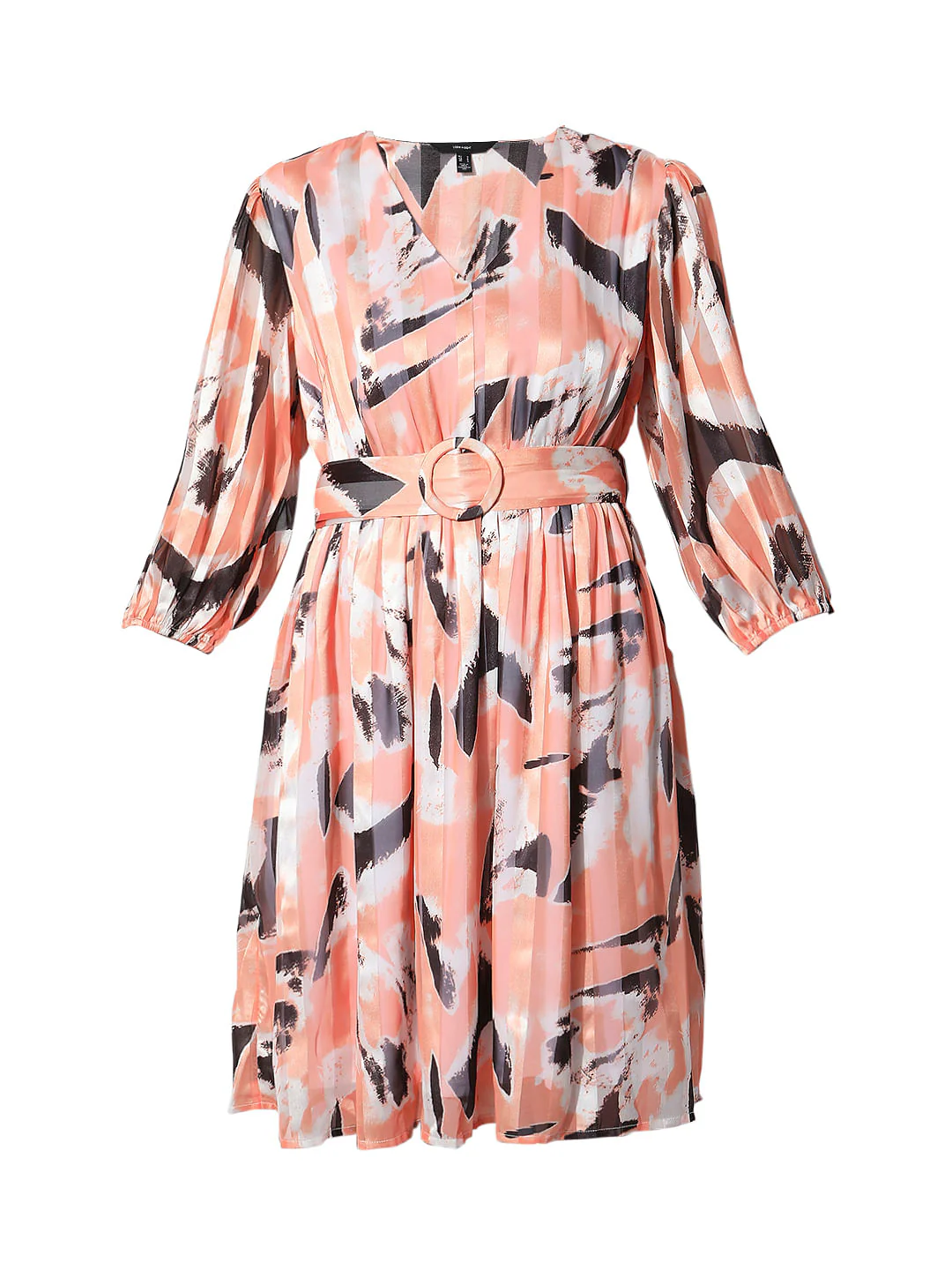 Peach Printed Pleated Dress - Image 7