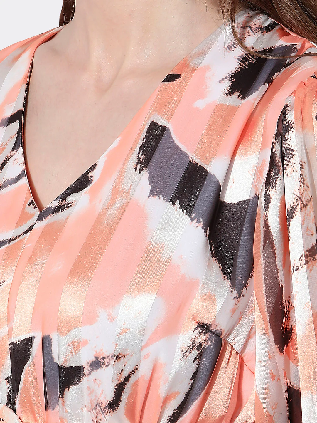 Peach Printed Pleated Dress - Image 8