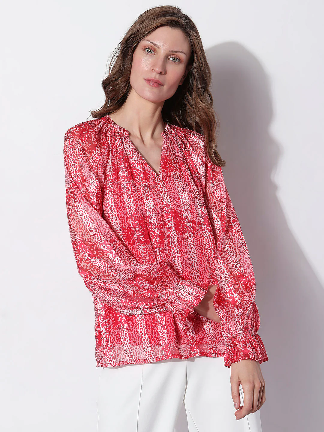 Red Printed Pleated Top - Image 2
