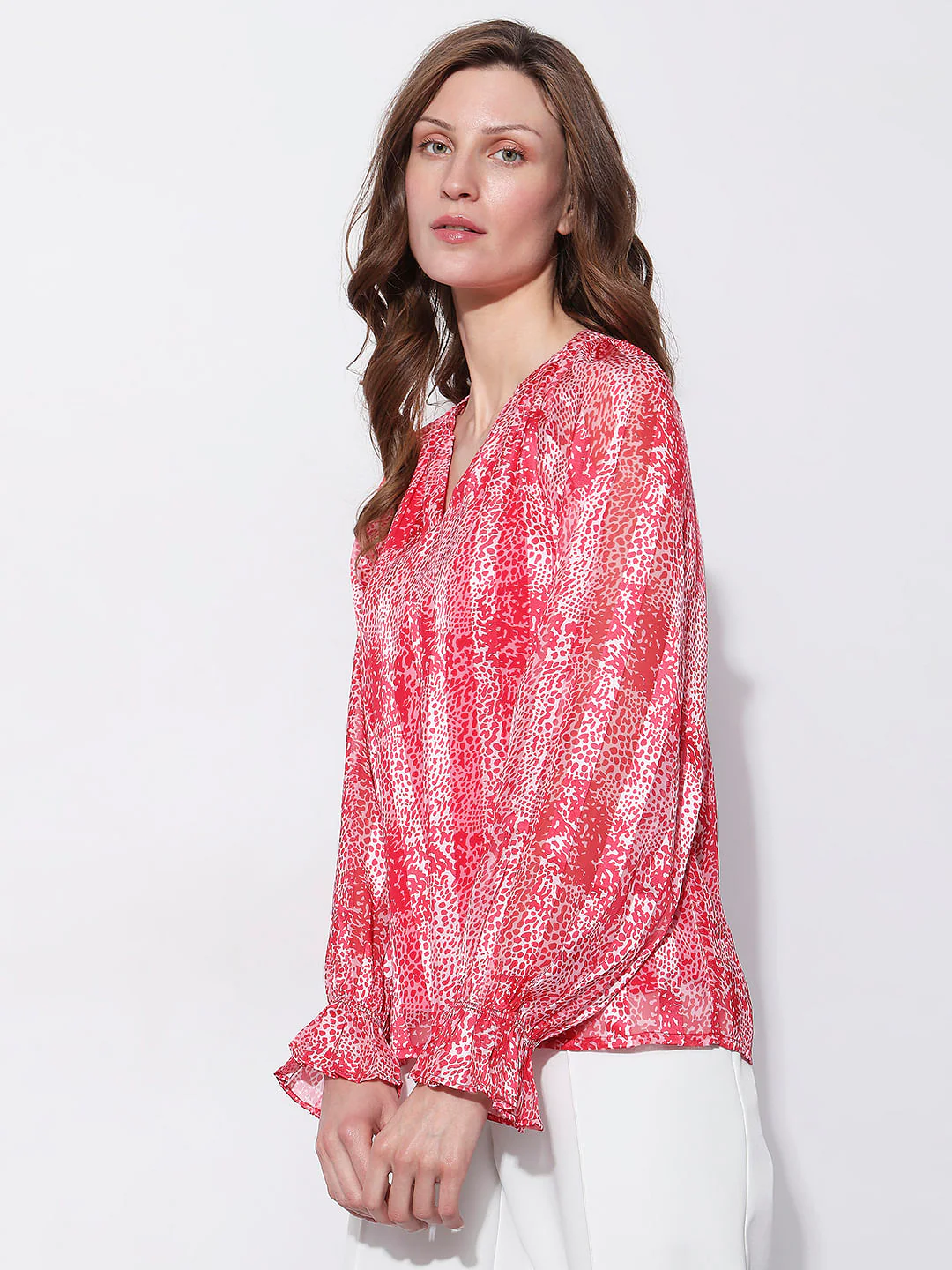 Red Printed Pleated Top - Image 3