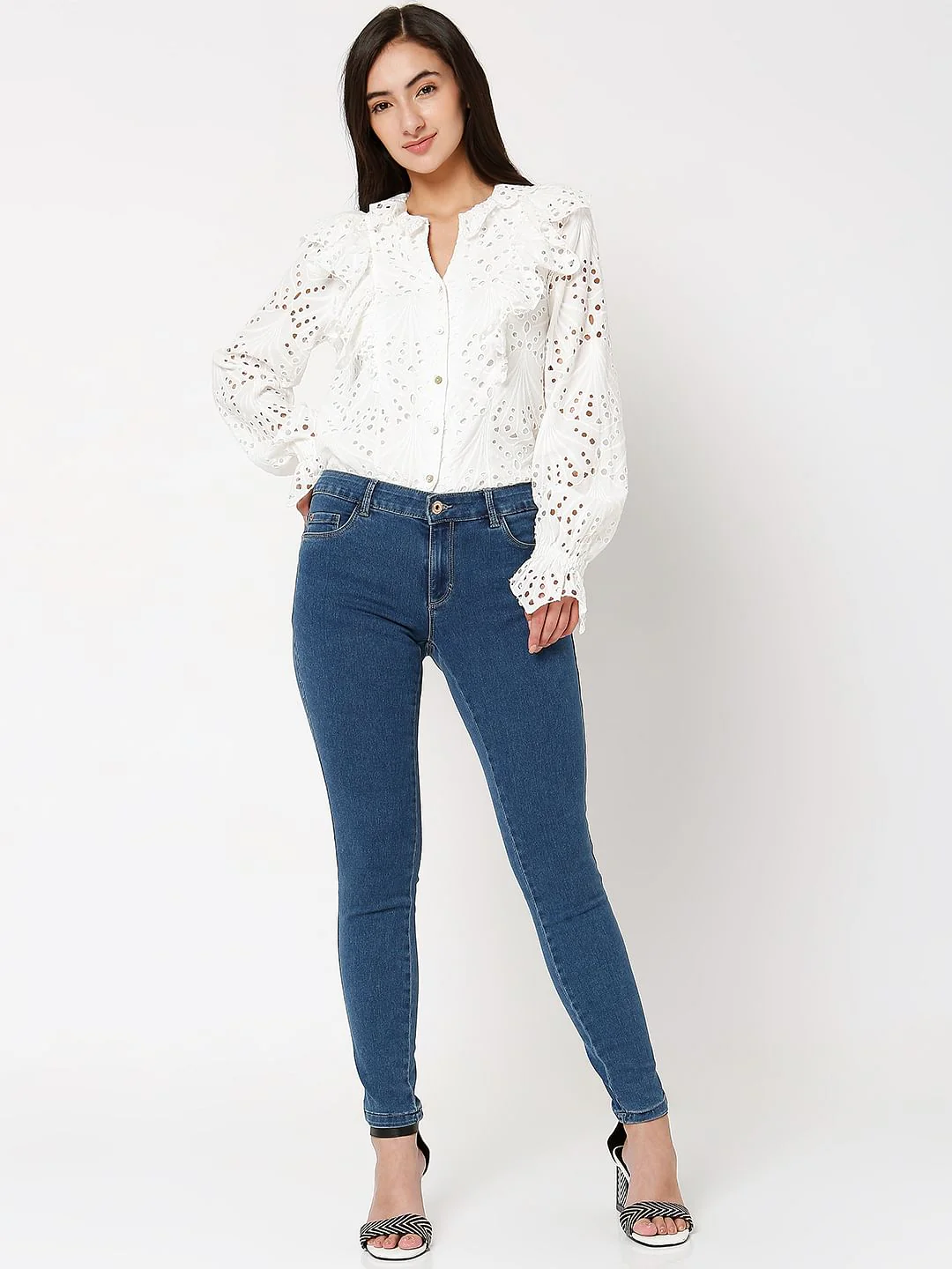 Blue Mid Rise Wendy Skinny Jeans - Image 5