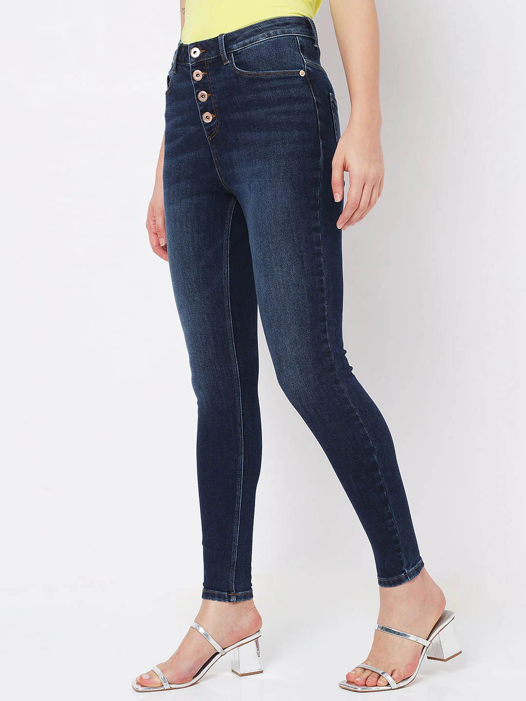 Dark Blue High Rise Buttoned Wendy Skinny Jeans - Image 2