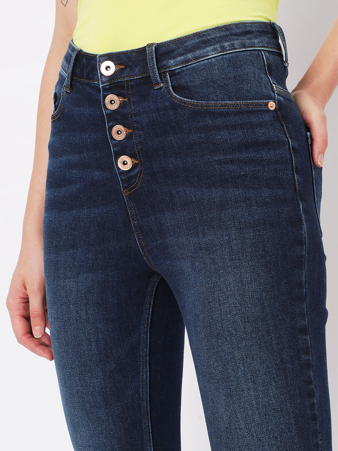 Dark Blue High Rise Buttoned Wendy Skinny Jeans - Image 4