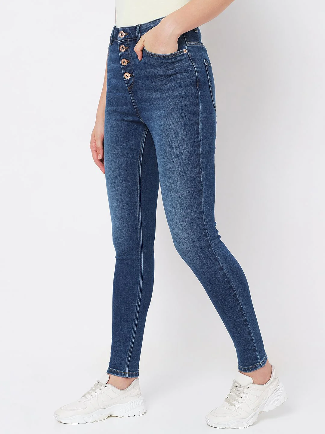 Blue High Rise Buttoned Wendy Skinny Jeans - Image 2