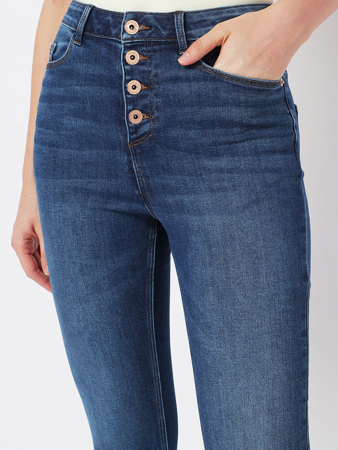 Blue High Rise Buttoned Wendy Skinny Jeans - Image 4