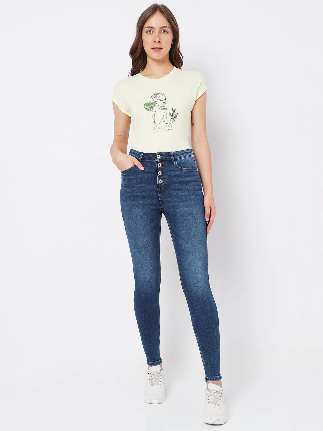 Blue High Rise Buttoned Wendy Skinny Jeans - Image 5