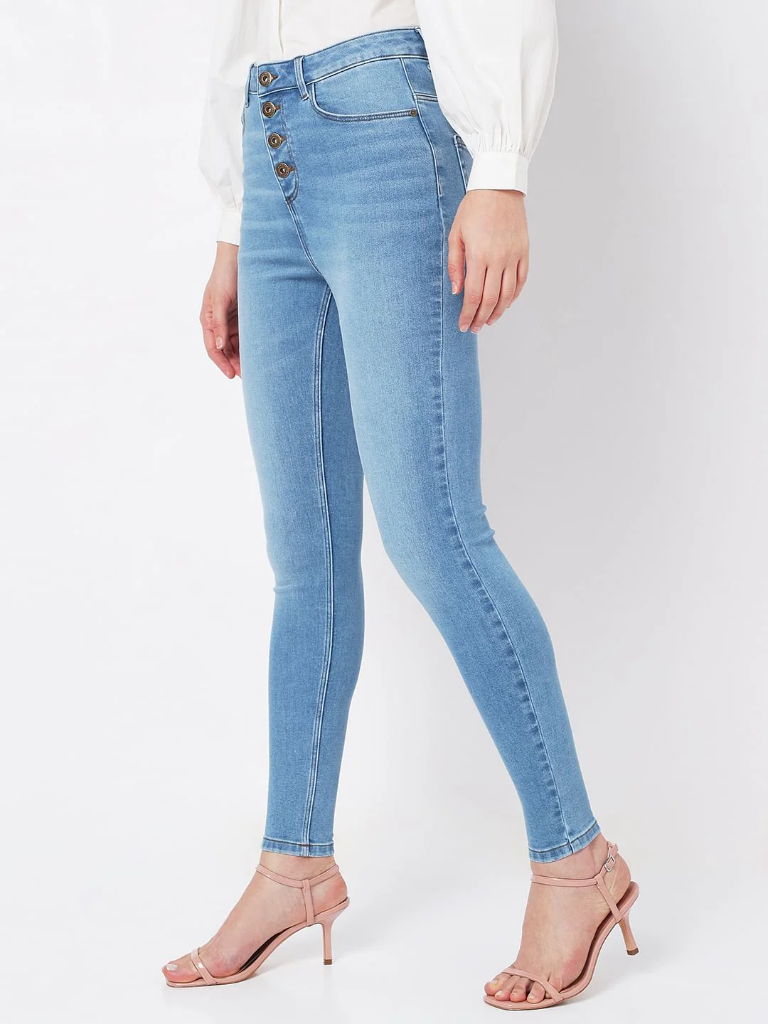 Light Blue High Rise Buttoned Wendy Skinny Jeans - Image 2