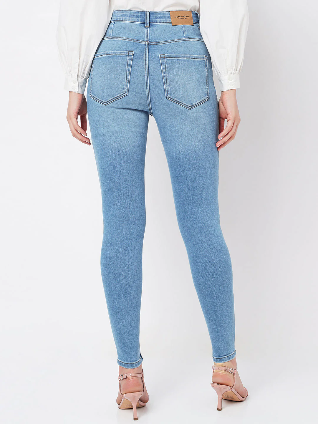 Light Blue High Rise Buttoned Wendy Skinny Jeans - Image 3